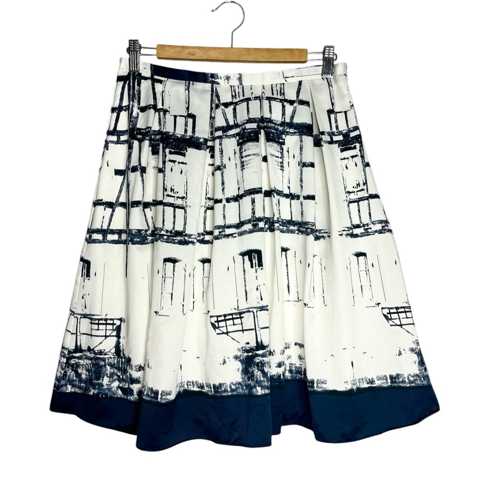 A-Line Printed Midi Skirt in White and Navy